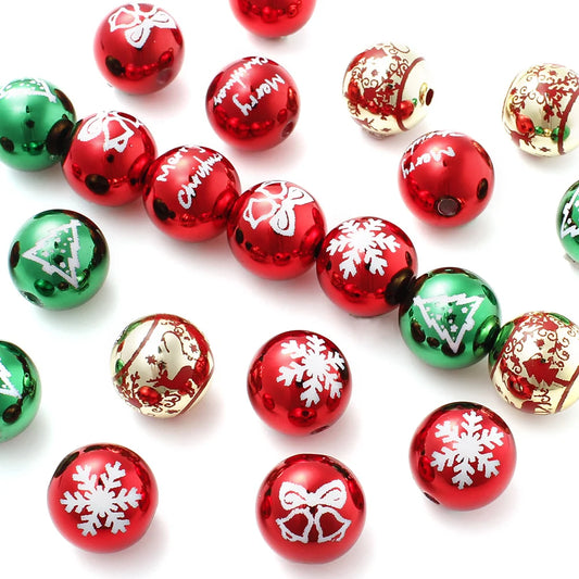 16mm 10pcs Big UV Color Xmas Acrylic Beads Printing Christmas Tree Snowflake Bell Beads For Making Xmas Style Necklace Earring
