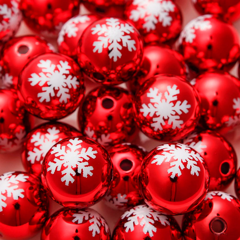 16mm 10pcs Big UV Color Xmas Acrylic Beads Printing Christmas Tree Snowflake Bell Beads For Making Xmas Style Necklace Earring