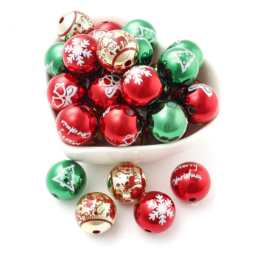 16mm 10pcs Big UV Color Xmas Acrylic Beads Printing Christmas Tree Snowflake Bell Beads For Making Xmas Style Necklace Earring