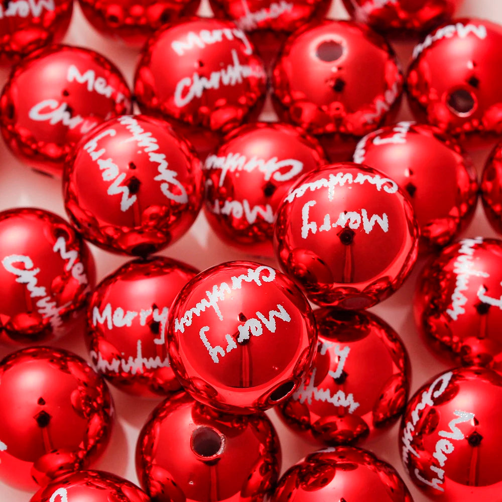 16mm 10pcs Big UV Color Xmas Acrylic Beads Printing Christmas Tree Snowflake Bell Beads For Making Xmas Style Necklace Earring