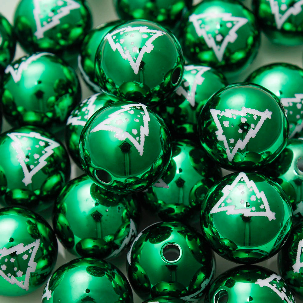 16mm 10pcs Big UV Color Xmas Acrylic Beads Printing Christmas Tree Snowflake Bell Beads For Making Xmas Style Necklace Earring