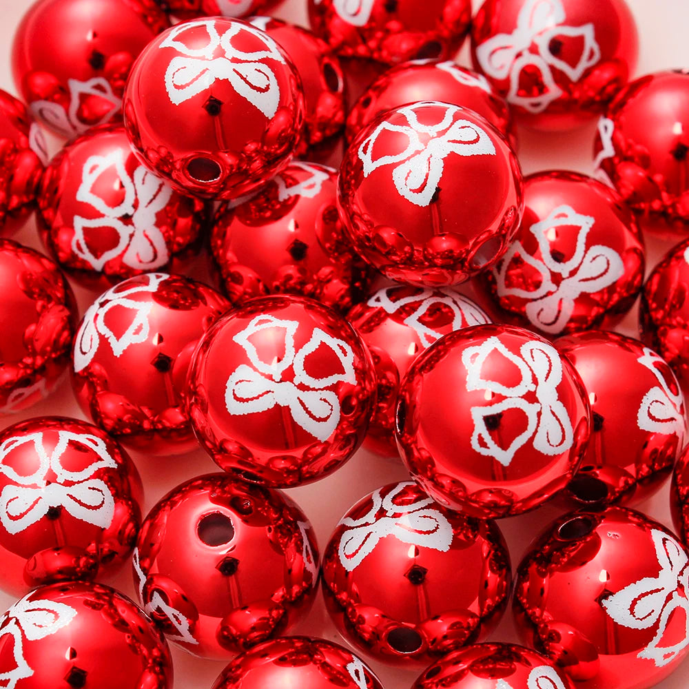 16mm 10pcs Big UV Color Xmas Acrylic Beads Printing Christmas Tree Snowflake Bell Beads For Making Xmas Style Necklace Earring