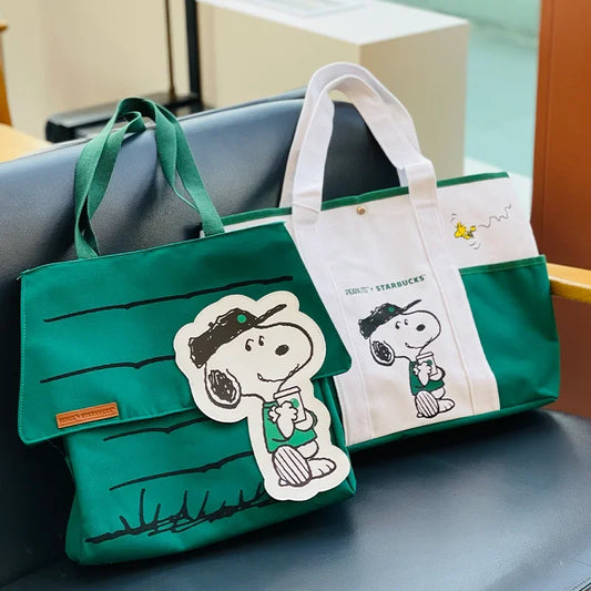 New Snoopy Large Capacity Print Casual Lazy Style Small Fresh Tote Bag Girls Travel Shoulder Bag Birthday Christmas Present
