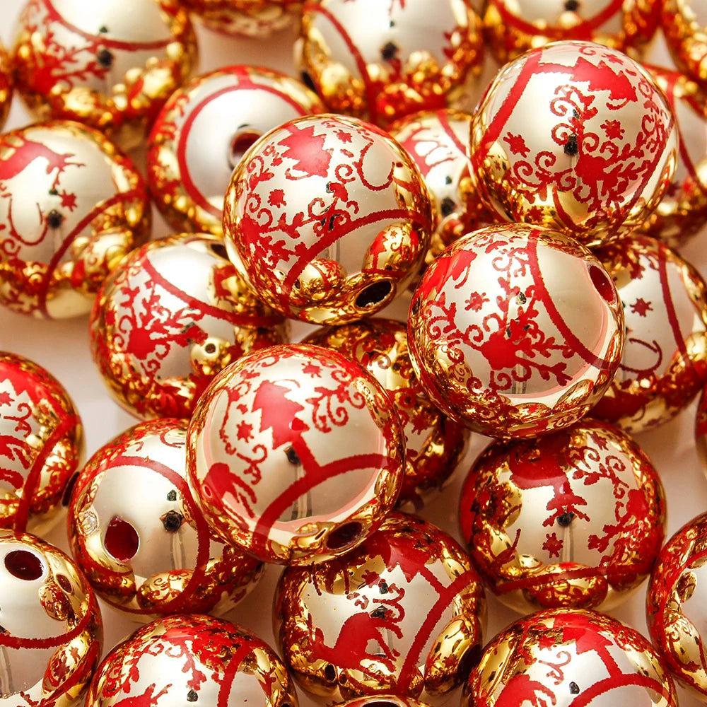 16mm 10pcs Big UV Color Xmas Acrylic Beads Printing Christmas Tree Snowflake Bell Beads For Making Xmas Style Necklace Earring